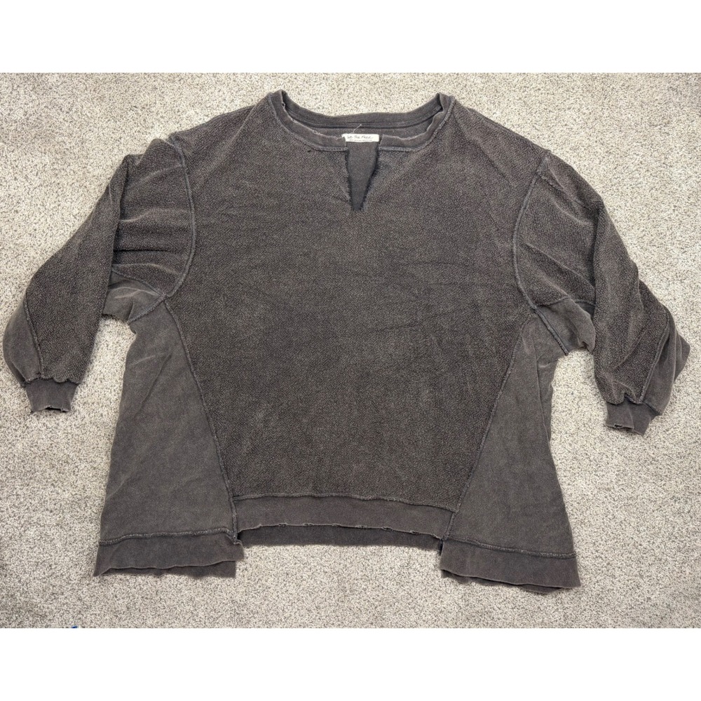 We The Free Sweatshirt Mixed Texture Distressed Large Gray Boho Oversized Top